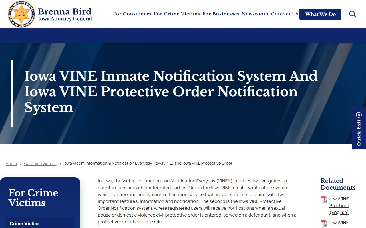 O'Brien County inmate population IowaVINE custody notification source